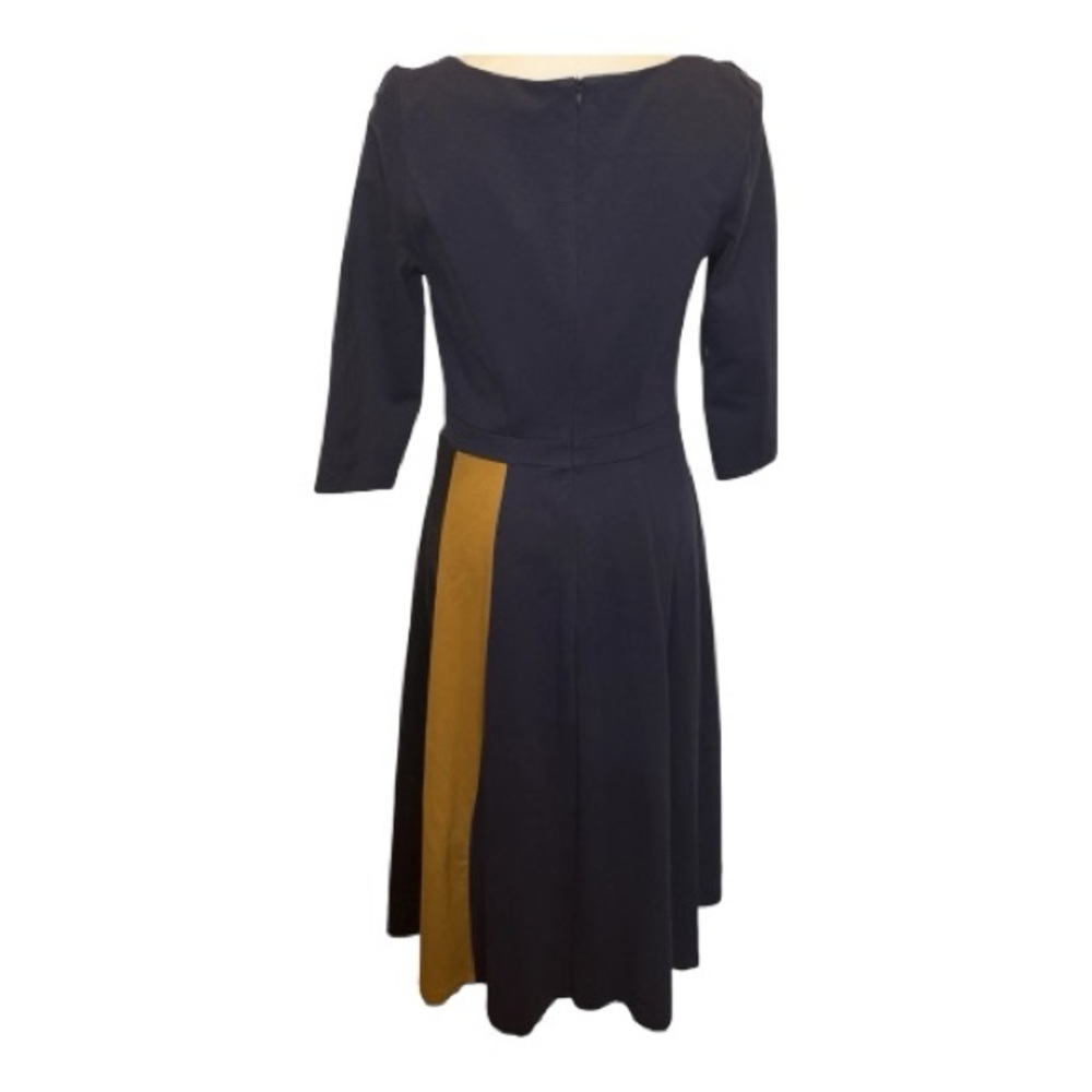 Boden Claudia Ponte Midi Dress Navy Gold Size 4 Colorblock Fit and Flare - Picture 7 of 10